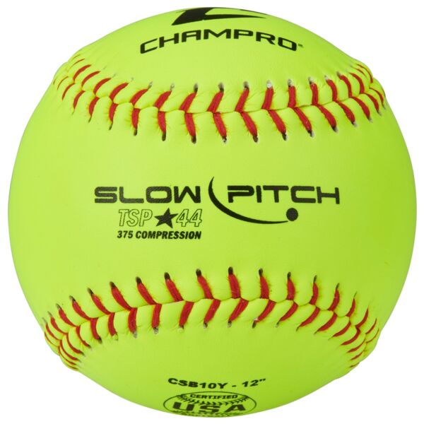 ASA/USA Softball 12" Slow Pitch - Yellow Leather Cover .44 COR, 375 Comp Thumbnail