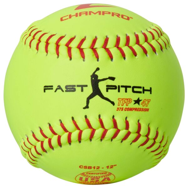 ASA/USA Softball 12" Fast Pitch - Leather Cover .47 COR, 375 Compression, Red Stitch Thumbnail